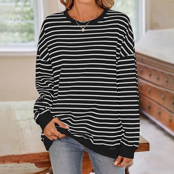 Calvin Klein Black and White Striped Supma Cotton Sweater XL - Picture 3 of 10